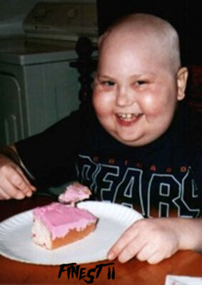 fat kid with cake